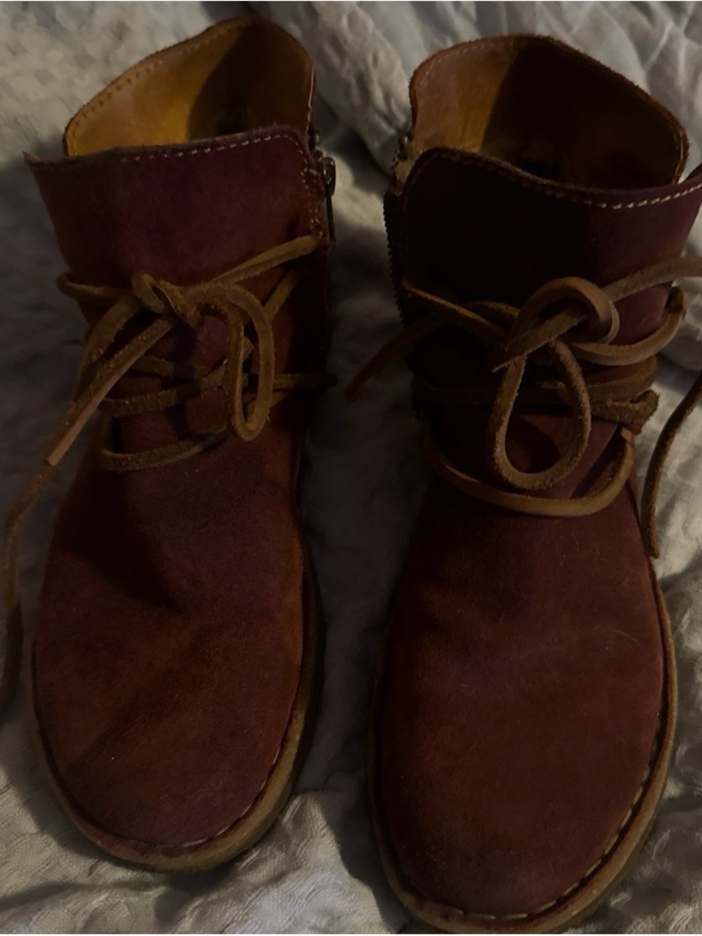Born Burgundy Suede Lace-Up Ankle Boots with Tan Laces